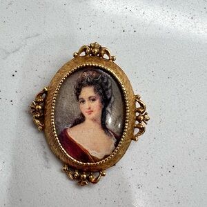 Vintage Florenza Gold Lady’s Portrait Pendant Brooch